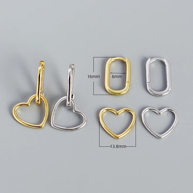 Oval Hoop Earrings With Heart Pendant