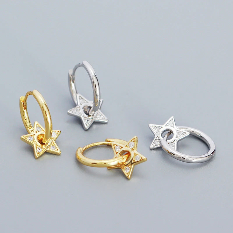 Hoop Earrings With Zirconia Star Pendant